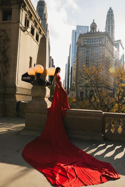 Chicago Luxury Flying Dress Photoshoot - Learning to pose in a flowing gown